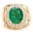 5.70Ct Natural Emerald and Diamond 14K Solid Yellow Gold Men's Ring