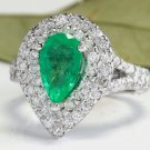 3.50 Carats Natural Colombian Emerald & Diamond 14K Solid White Gold Ring
