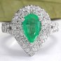 3.50 Carats Natural Colombian Emerald & Diamond 14K Solid White Gold Ring