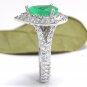 3.50 Carats Natural Colombian Emerald & Diamond 14K Solid White Gold Ring