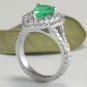 3.50 Carats Natural Colombian Emerald & Diamond 14K Solid White Gold Ring