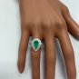 3.50 Carats Natural Colombian Emerald & Diamond 14K Solid White Gold Ring