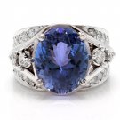 7.00 Carats NATURAL TANZANITE and DIAMOND 14K Solid White Gold Ring