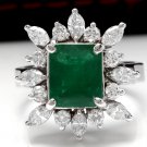 4.56Ct Natural Emerald & Diamond 14K Solid White Gold Ring