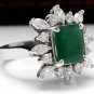 4.56Ct Natural Emerald & Diamond 14K Solid White Gold Ring