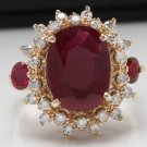 6.00 Carats Natural Red Ruby and Diamond 14K Solid Yellow Gold Ring