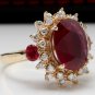 6.00 Carats Natural Red Ruby and Diamond 14K Solid Yellow Gold Ring