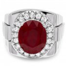 10.20Ct Ruby and Natural  Diamond 18K Solid White Gold Men's Ring