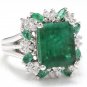 7.30Ct Natural Emerald & Diamond 14K Solid White Gold Ring
