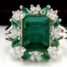 6.90Ct Natural Emerald & Diamond 14K Solid White Gold Ring