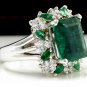 6.90Ct Natural Emerald & Diamond 14K Solid White Gold Ring