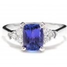 2.90 Carats NATURAL TANZANITE and DIAMOND 14K Solid White Gold Ring
