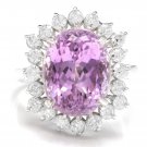 8.40 Carats NATURAL KUNZITE and DIAMOND 14K Solid White Gold Ring