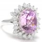 8.40 Carats NATURAL KUNZITE and DIAMOND 14K Solid White Gold Ring