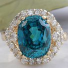 8.70 Carats NATURAL BLUE ZIRCON and DIAMOND 14K Solid Yellow Gold Ring