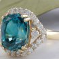 8.70 Carats NATURAL BLUE ZIRCON and DIAMOND 14K Solid Yellow Gold Ring