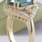 8.70 Carats NATURAL BLUE ZIRCON and DIAMOND 14K Solid Yellow Gold Ring