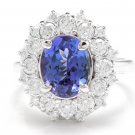 4.30 Carats NATURAL TANZANITE and DIAMOND 14K Solid White Gold Ring
