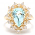 3.85 Carats Natural Aquamarine and Diamond 14K Yellow Gold Ring