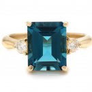 3.48 Carats Natural London Blue Topaz and Diamond 14K Solid Yellow Gold Ring