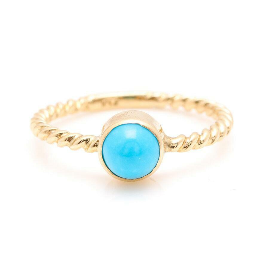 Splendid Natural Turquoise 14K Solid Yellow Gold Ring