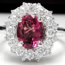 3.95 Carats Natural Pink Tourmaline and Diamond 14K Solid White Gold Ring