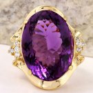 25.25 Carats Natural Amethyst and Diamond 14K Solid Yellow Gold Ring
