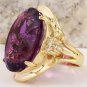 25.25 Carats Natural Amethyst and Diamond 14K Solid Yellow Gold Ring