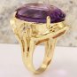 25.25 Carats Natural Amethyst and Diamond 14K Solid Yellow Gold Ring