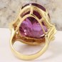 25.25 Carats Natural Amethyst and Diamond 14K Solid Yellow Gold Ring