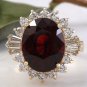 10.10 Carats Natural Red Garnet and Diamond 14K Solid Yellow Gold Ring