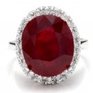 13.30 Carats Natural Red Ruby and Diamond 14K Solid White Gold Ring