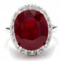 13.30 Carats Natural Red Ruby and Diamond 14K Solid White Gold Ring