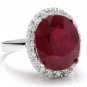 13.30 Carats Natural Red Ruby and Diamond 14K Solid White Gold Ring