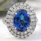 6.20 Carats NATURAL TANZANITE and DIAMOND 14K Solid White Gold Ring