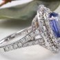 6.20 Carats NATURAL TANZANITE and DIAMOND 14K Solid White Gold Ring