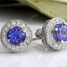 1.80Ct Natural Tanzanite and Diamond 14K Solid White Gold Earrings