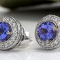 1.80Ct Natural Tanzanite and Diamond 14K Solid White Gold Earrings
