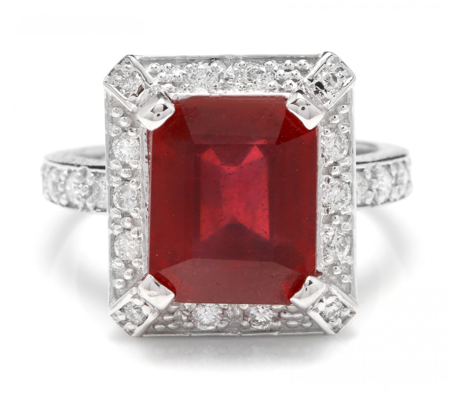 8.05 Carats Natural Red Ruby and Diamond 14K Solid White Gold Ring