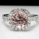 3.65 Carats Natural Morganite and Diamond 14K Solid White Gold Ring