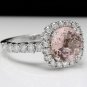 3.65 Carats Natural Morganite and Diamond 14K Solid White Gold Ring