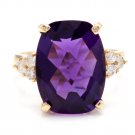 9.35Ct Natural Amethyst & Diamond 14K Solid Yellow Gold Ring