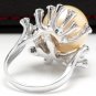 Splendid Natural 15mm South Sea Pearl and Diamond 14K Solid White Gold Ring