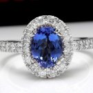 2.30 Carats NATURAL TANZANITE and DIAMOND 14K Solid White Gold Ring
