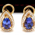 3.75Ct Natural Tanzanite and Diamond 14K Solid Yellow Gold Earrings