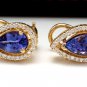 3.75Ct Natural Tanzanite and Diamond 14K Solid Yellow Gold Earrings