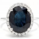 7.50Ct Natural Blue Sapphire & Diamond 14K White Solid Gold Ring