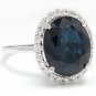 7.50Ct Natural Blue Sapphire & Diamond 14K White Solid Gold Ring