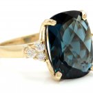 9.35Ct Natural LONDON BLUE TOPAZ & Diamond 14K Solid Yellow Gold Ring