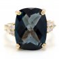 9.35Ct Natural LONDON BLUE TOPAZ & Diamond 14K Solid Yellow Gold Ring